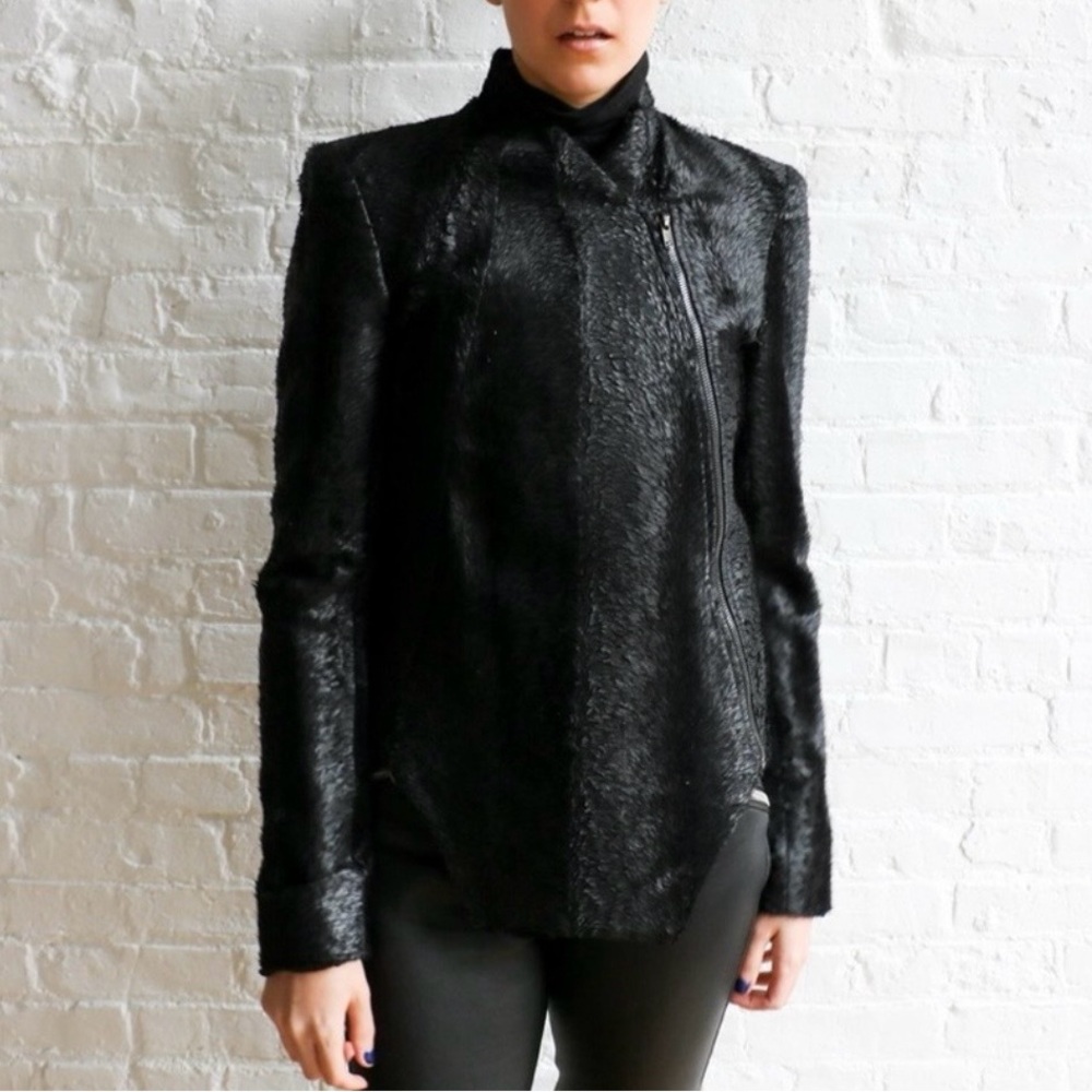 Kimberly Ovitz RUNWAY Feathered Texture Faux Fur Jacket  Asymmetrical Designer